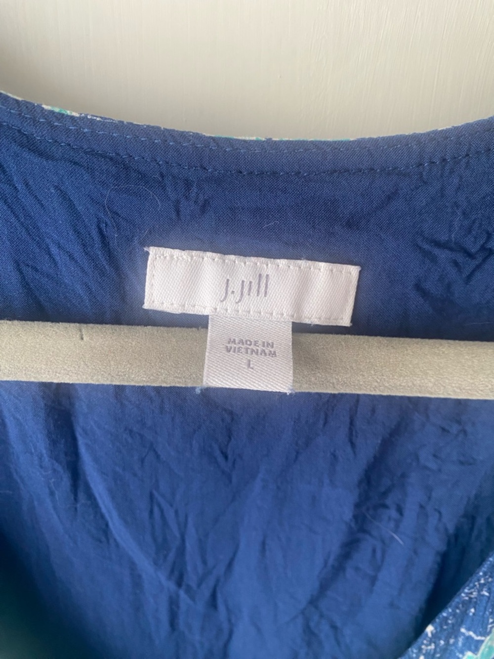 J Jill bold floral maxi dress blue & turquoise stretch and ruffles L - Picture 2 of 8
